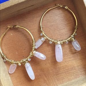 Rose quartz hoops